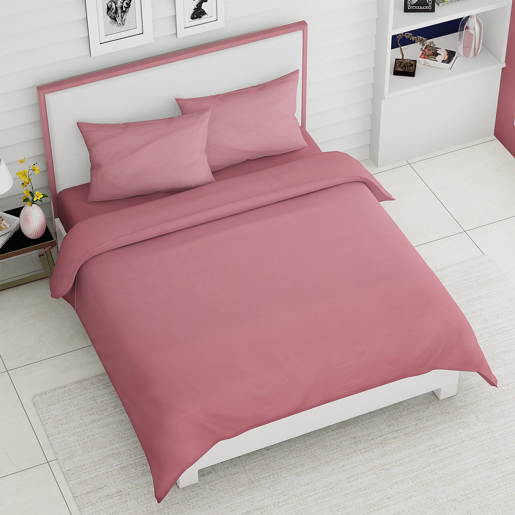 4 Piece Set - Super Soft Copper Infused 1 Fitted Sheet (140x190+30 Cm), 1 Flat Sheet (230x265 Cm) and 2 Pillowcase (50x75 cm) (Size Double) - Dusty Rose Colour