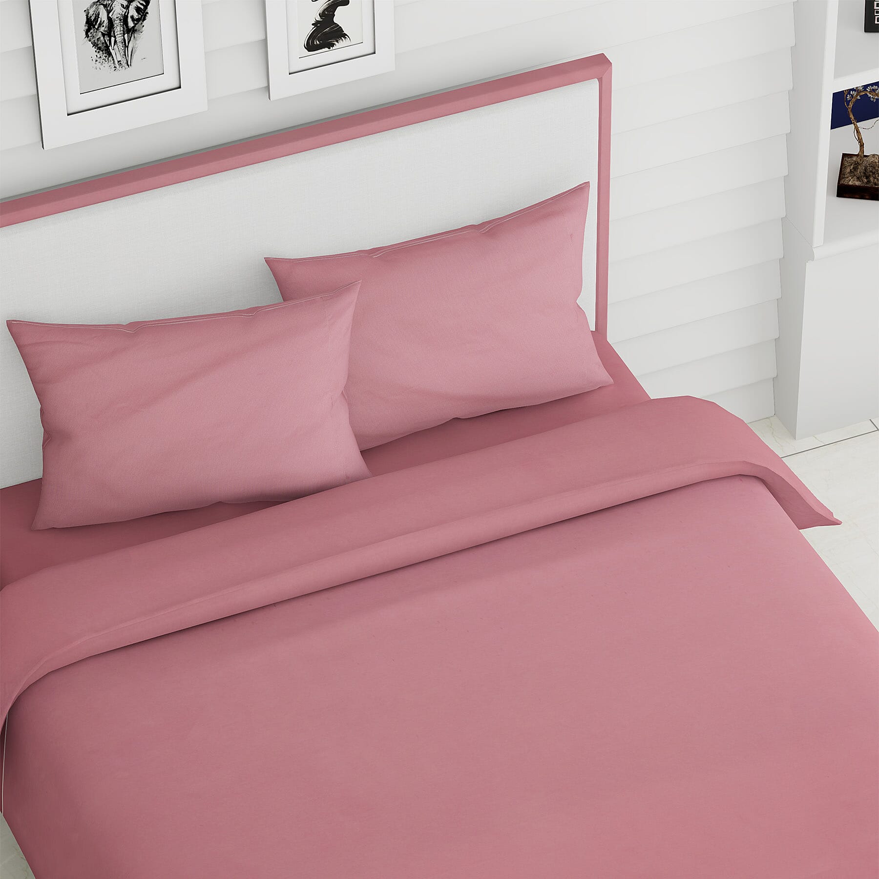 4 Piece Set - Super Soft Copper Infused 1 Fitted Sheet (140x190+30 Cm), 1 Flat Sheet (230x265 Cm) and 2 Pillowcase (50x75 cm) (Size Double) - Dusty Rose Colour