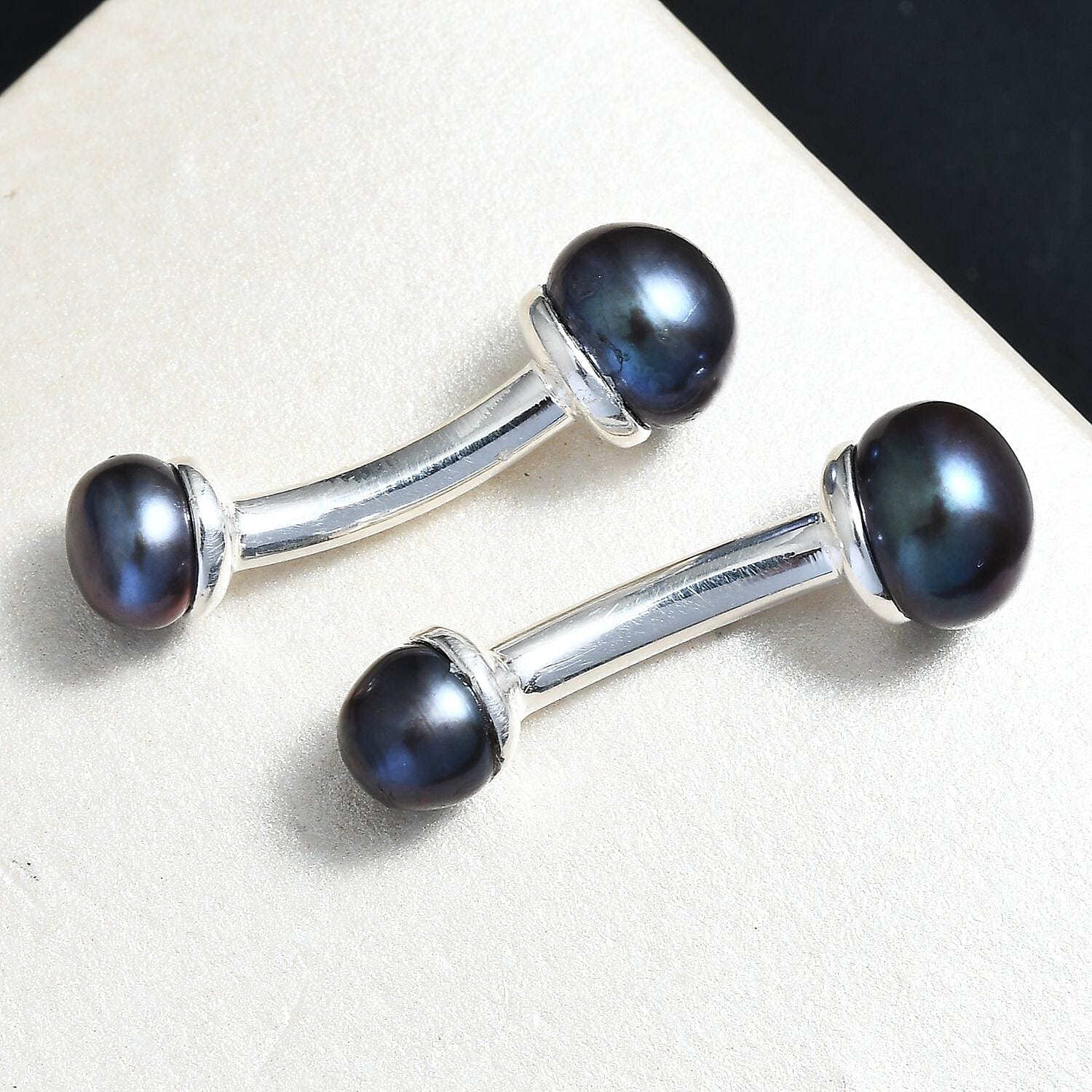 Freshwater Peacock Pearl (Rnd) Cufflink in Sterling Silver
