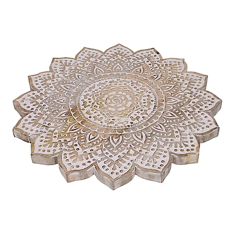 Handmade Mango Wood Carved Rotating Tray (Dia 40.62cm)