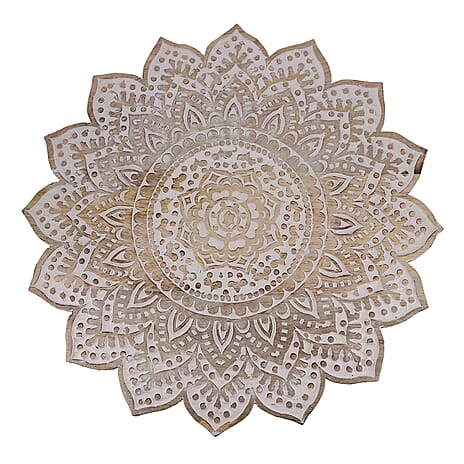 Handmade Mango Wood Carved Rotating Tray (Dia 40.62cm)