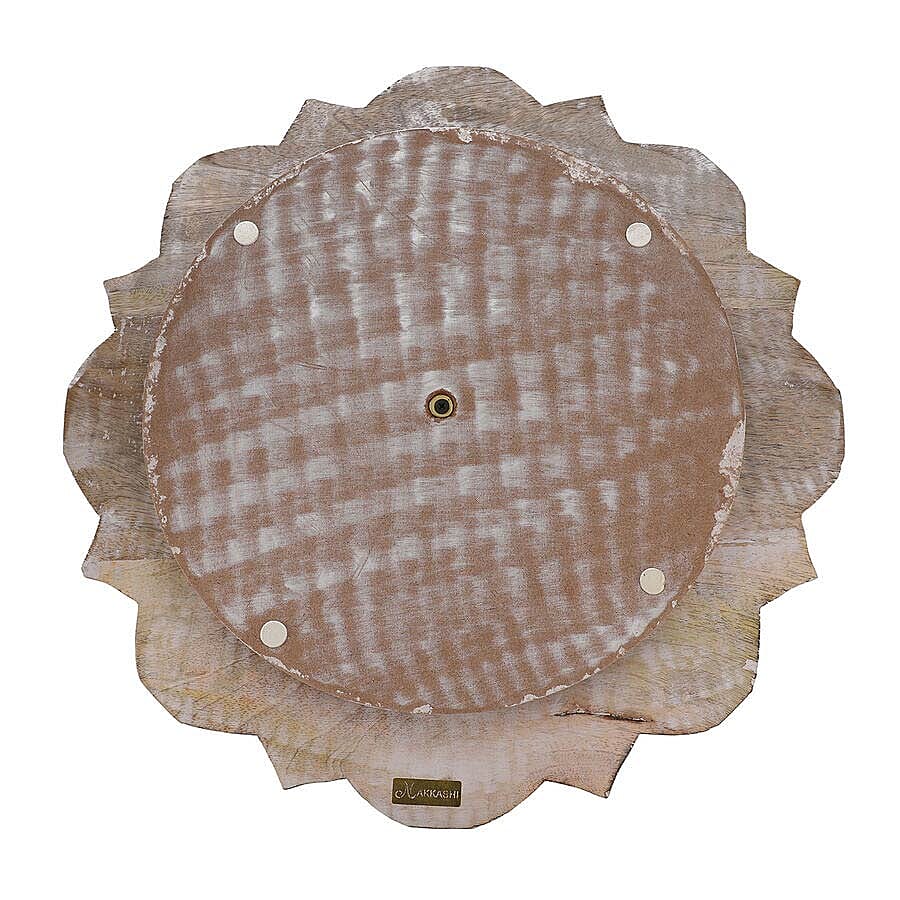 NAKKASHI - Saharanpur Collection - Hand Carved Lazy Susan Solid Wood Rotating Tray. Sun Shape