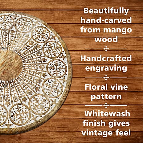 Handmade - Hand Carved Mango Wood Rotating Tray (Dia 40, Weight 7.09lbs)