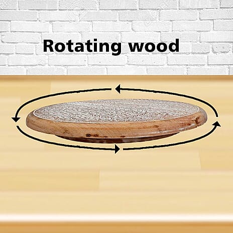 Handmade - Hand Carved Mango Wood Rotating Tray (Dia 40, Weight 7.09lbs)