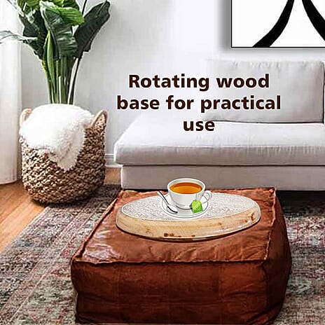 Handmade - Hand Carved Rotating Mango Wood Tray (Dia 40cm, Weight 4.40 lbs)