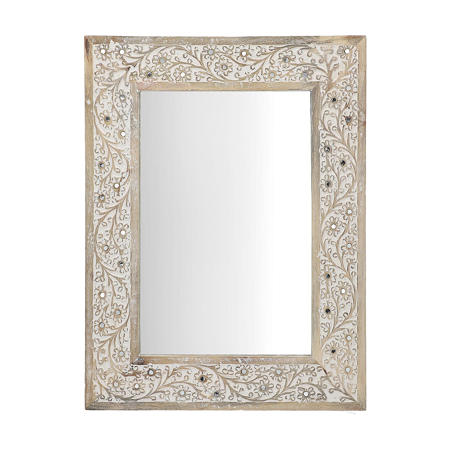 NAKKASHI - Handmade and Hand Carved Wooden Mirror (Size 61x46x2 Cm)