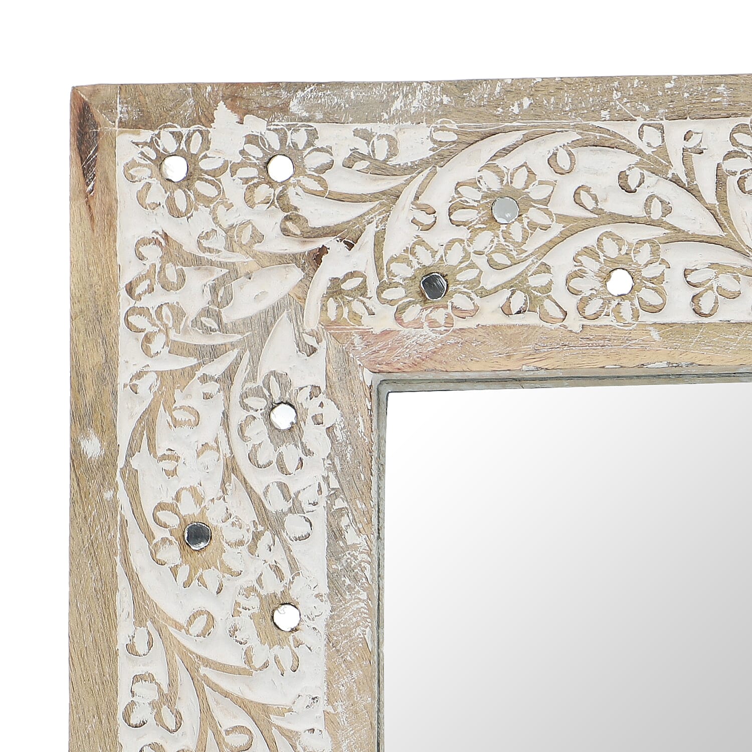 NAKKASHI - Handmade and Hand Carved Wooden Mirror (Size 61x46x2 Cm)