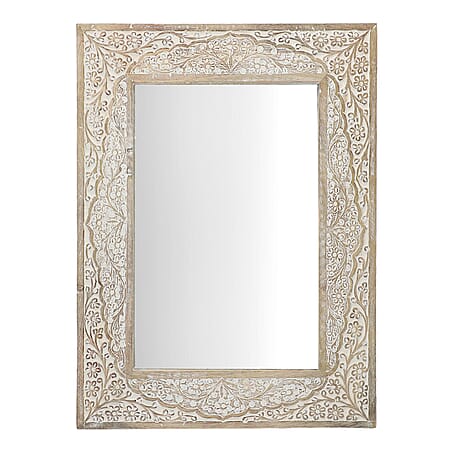 Handmade - Hand Carved Wooden Mirror and Decor Piece (Dimension 59.69x44.45x2.54cm)