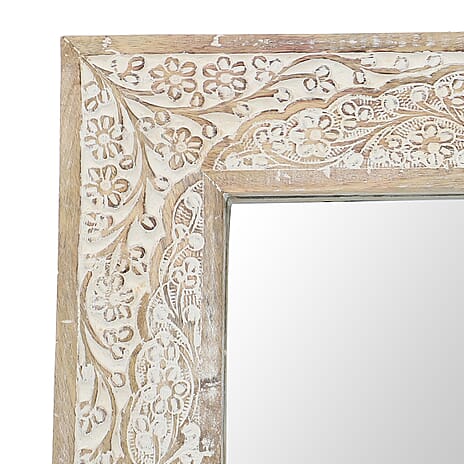 Handmade - Hand Carved Wooden Mirror and Decor Piece (Dimension 59.69x44.45x2.54cm)