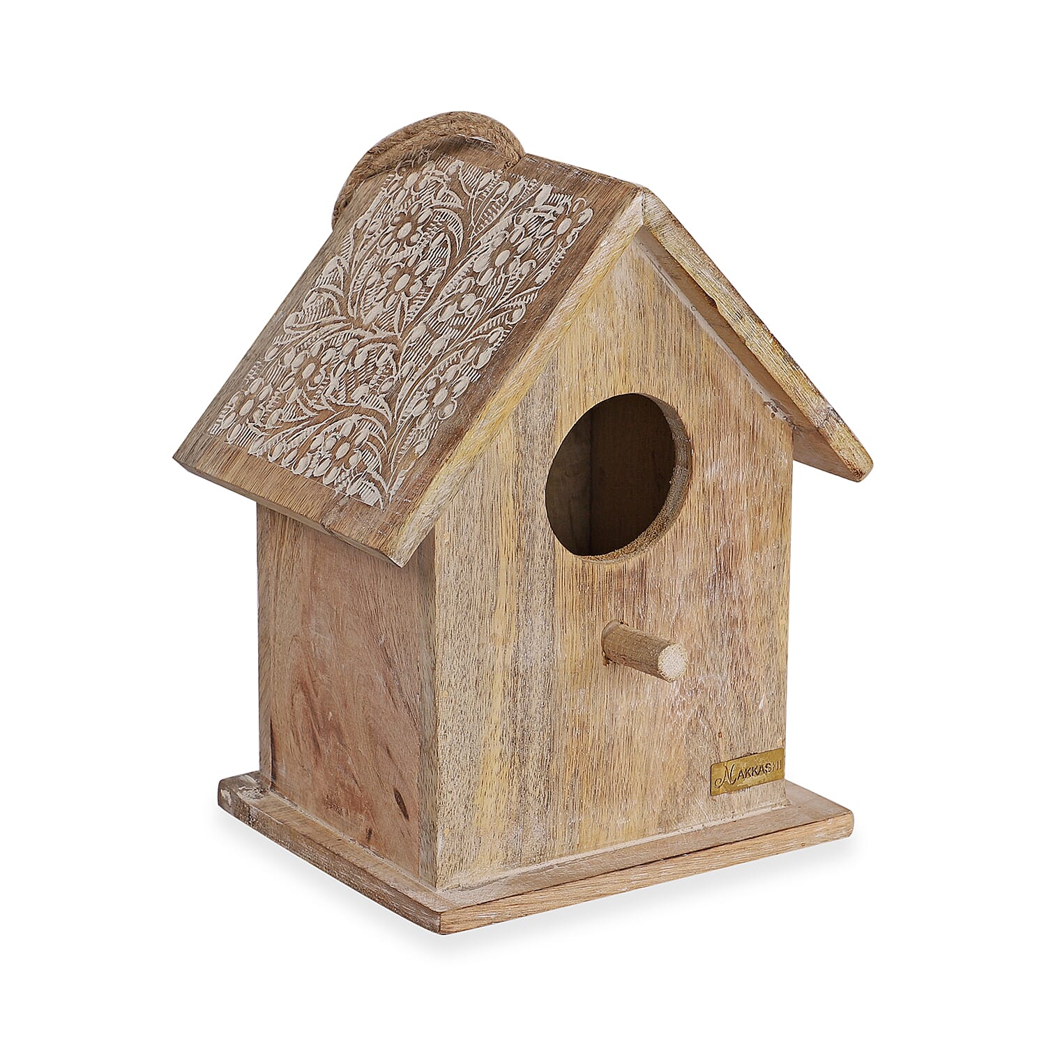 Handmade and Carved Mango Wood Hanging Outdoor Bird House