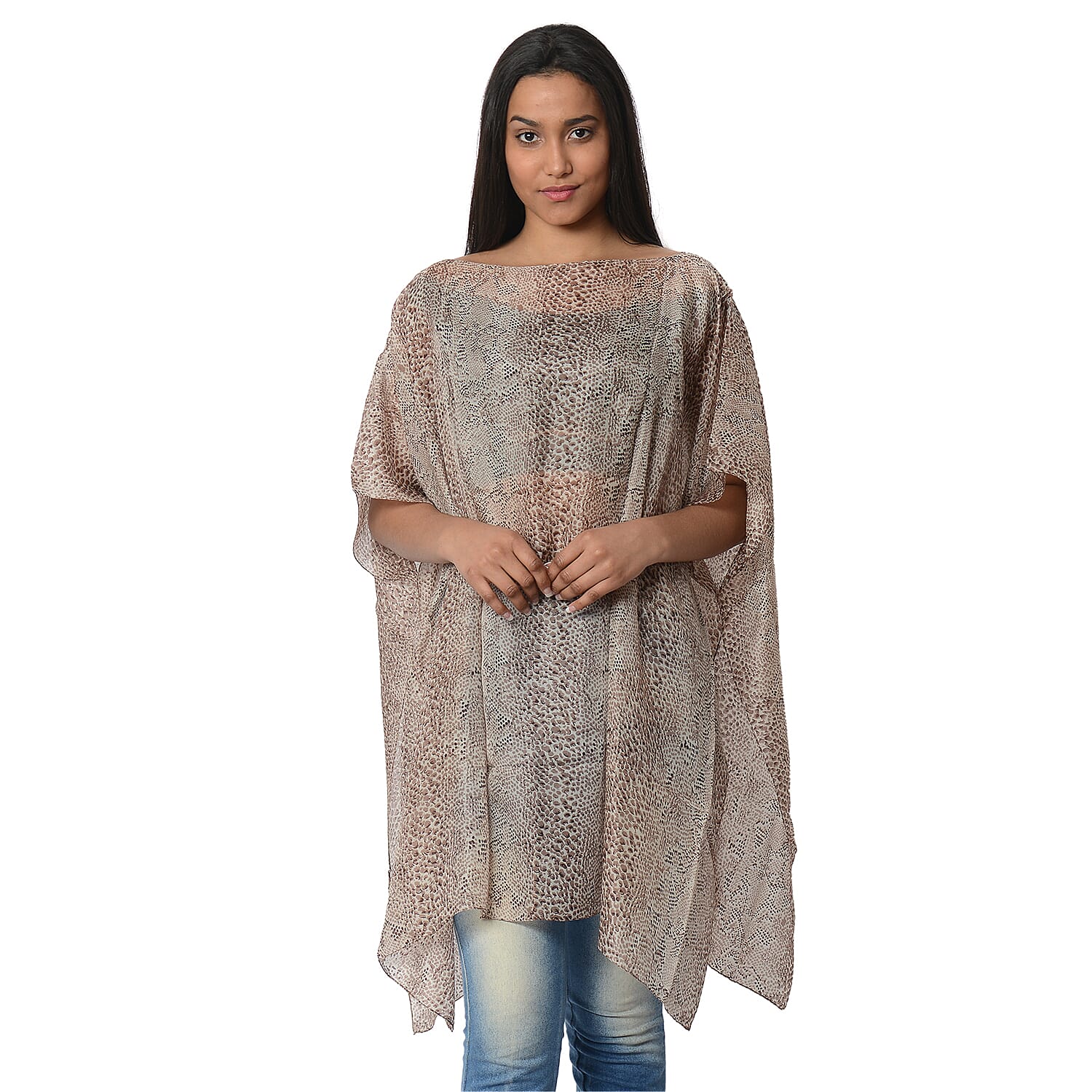 100% Mulberry Silk Kaftan One Size (90x100 Cm) - Brown