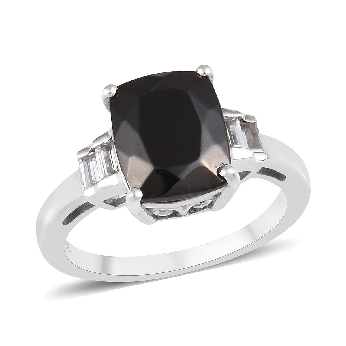 Elite Shungite (Cush 10x8 mm), Natural Cambodian Zircon Ring in Platinum Overlay Sterling Silver 1.90 Ct.