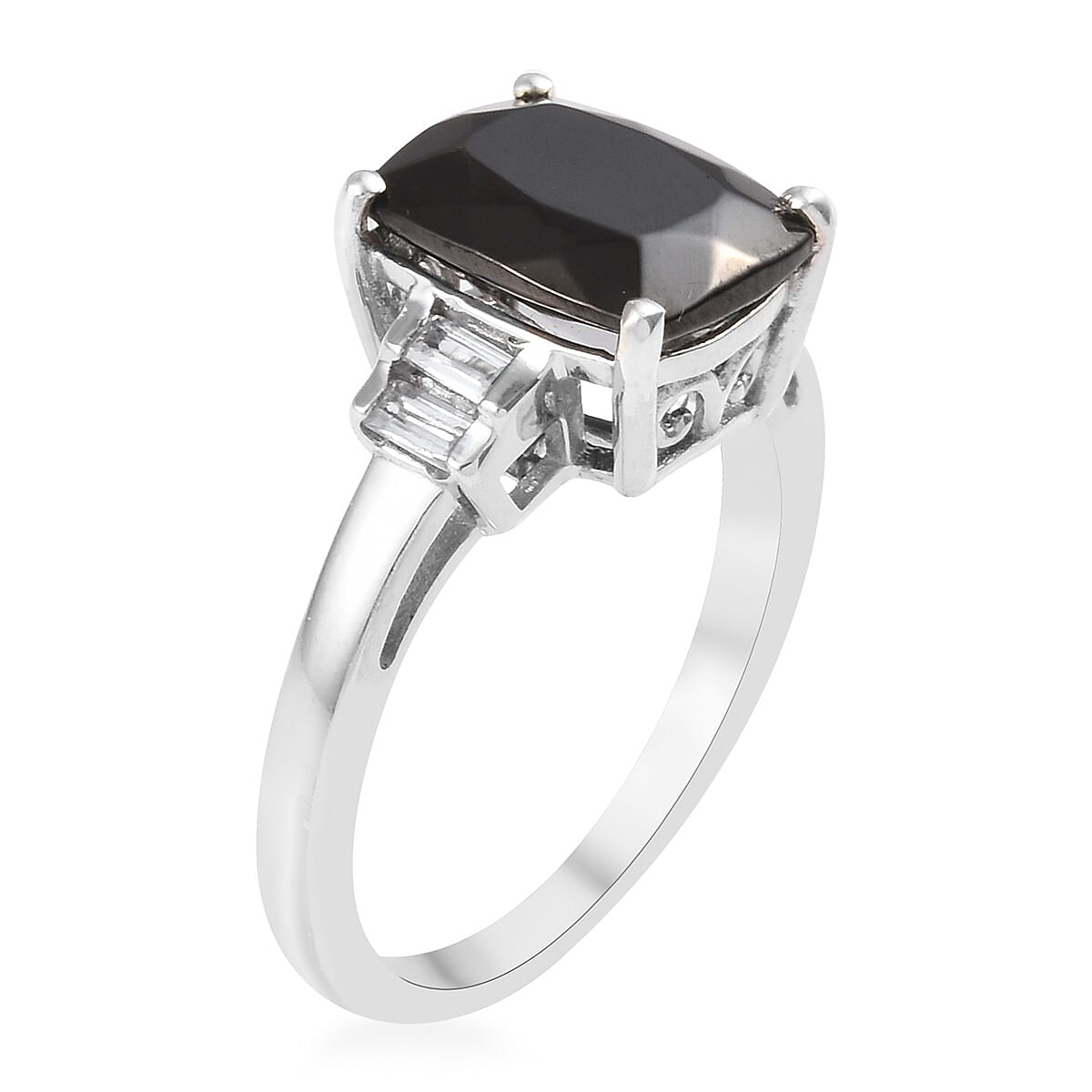 Elite Shungite (Cush 10x8 mm), Natural Cambodian Zircon Ring in Platinum Overlay Sterling Silver 1.90 Ct.