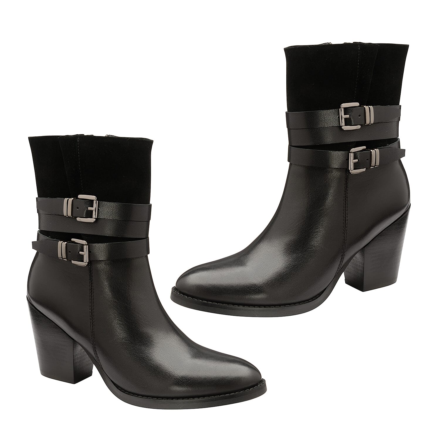 Ravel Black Shores Leather Heeled Ankle Boots