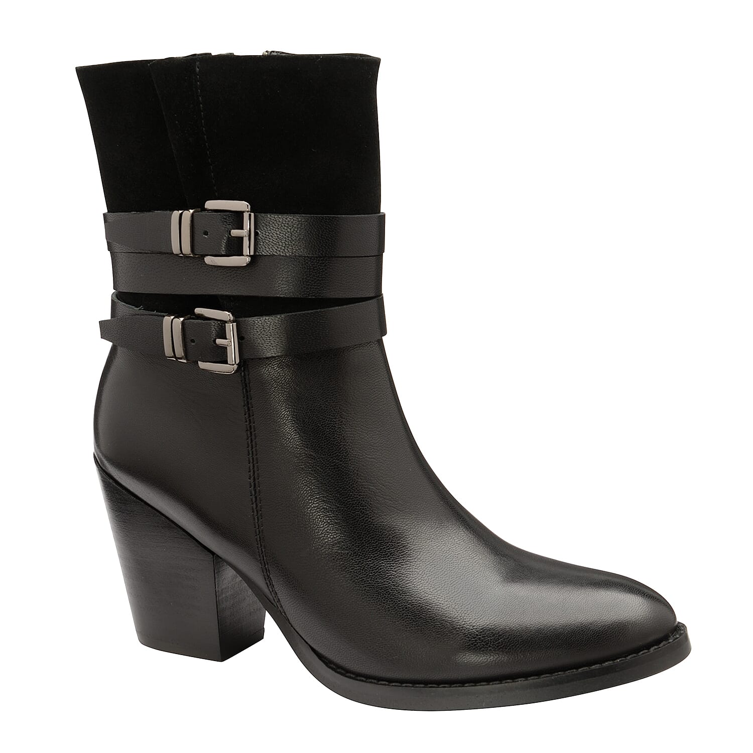 Ravel Black Shores Leather Heeled Ankle Boots