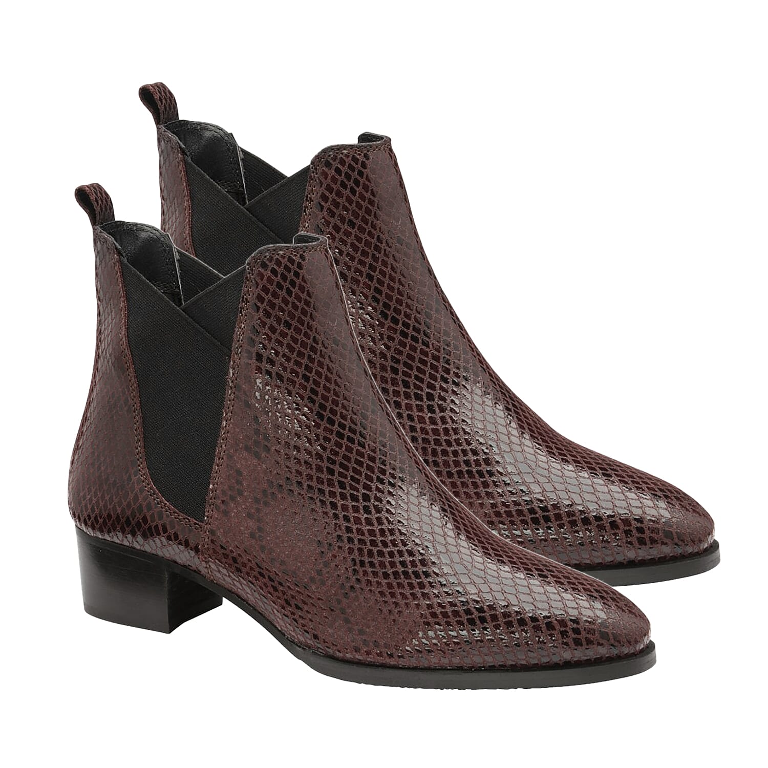 Ravel Bordo Loburn Snake-Print Leather Ankle Boots (Size 3)