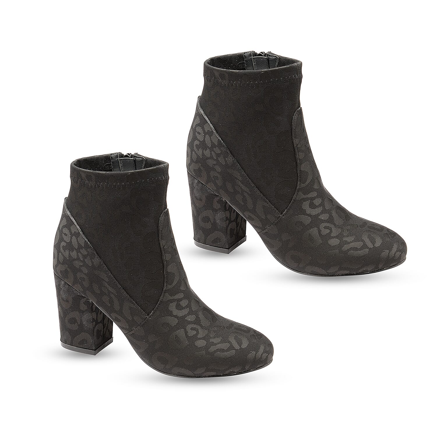 Ravel Black Stebbins Leopard-Print Heeled Ankle Boots