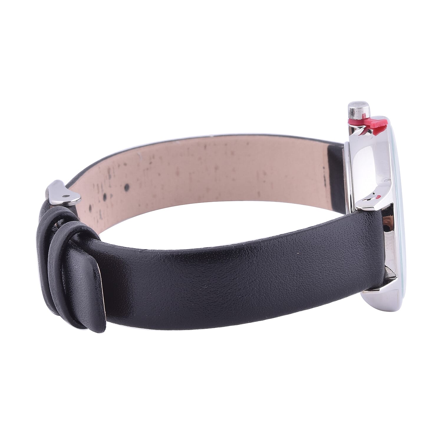 DIAMOND & CO LONDON- Diamond Studded Watch with Black Genuine Leather Strap and Silver Tone Dial