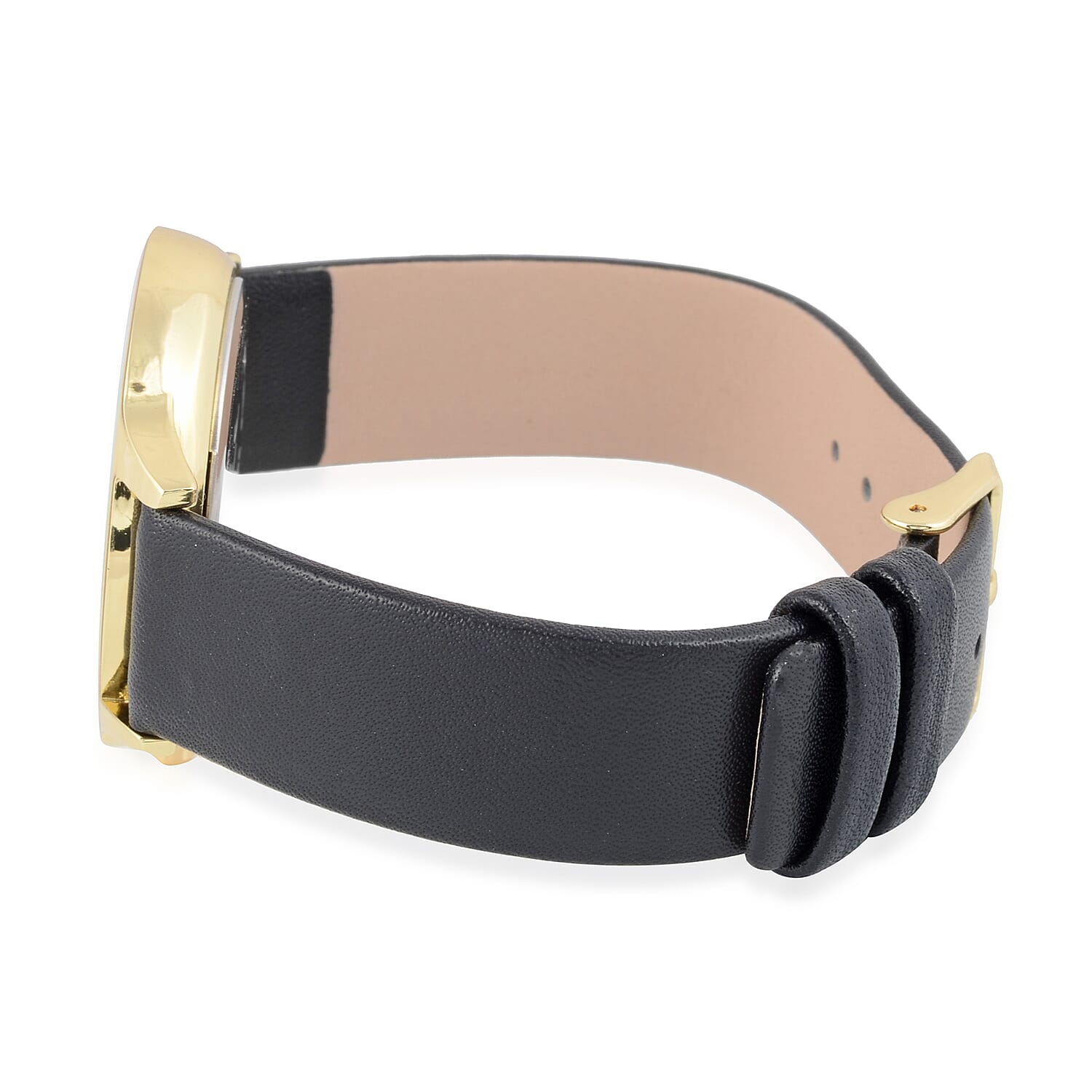 DIAMOND & CO LONDON- Diamond Studded Watch with Black Leather Strap - Gold Tone