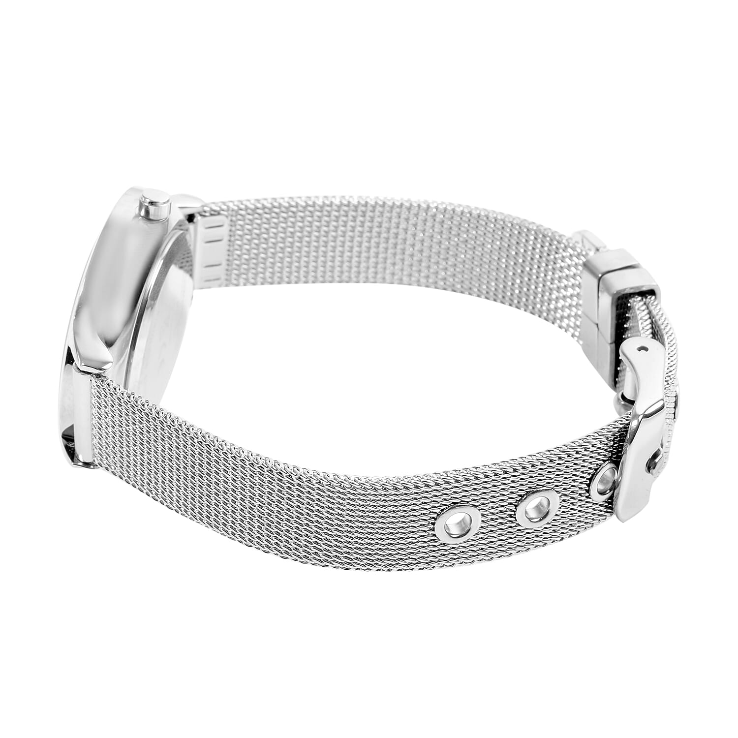 DIAMOND & CO LONDON- Diamond Studded Watch with Mesh Style Strap - Silver Tone