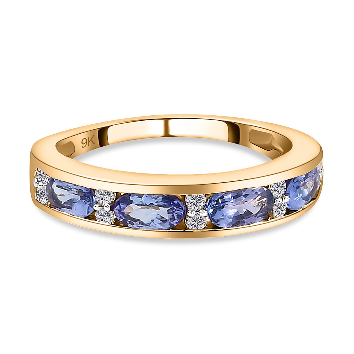 9K Yellow Gold AA Tanzanite (Ovl 5x3mm) and Diamond Band Ring 1.10 Ct.