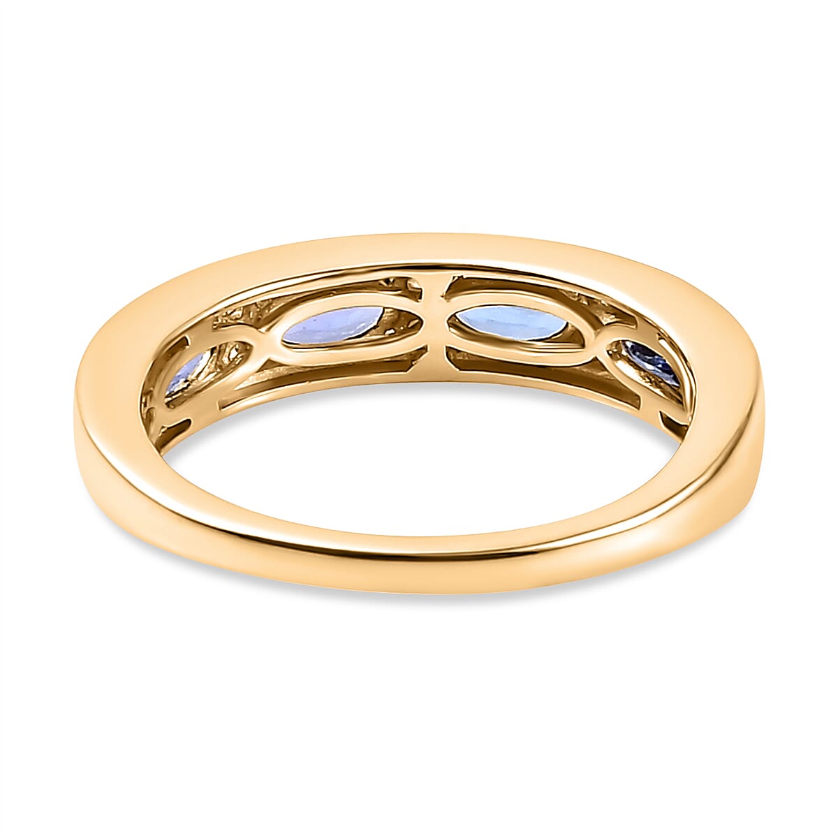 9K Yellow Gold AA Tanzanite (Ovl 5x3mm) and Diamond Band Ring 1.10 Ct.