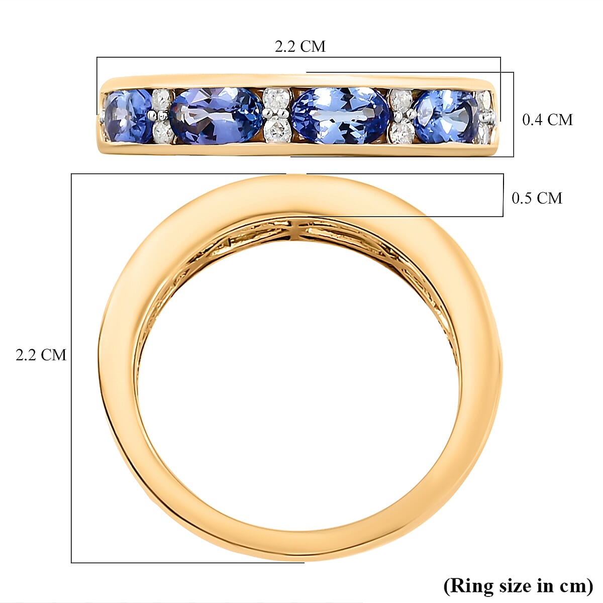 9K Yellow Gold AA Tanzanite (Ovl 5x3mm) and Diamond Band Ring 1.10 Ct.