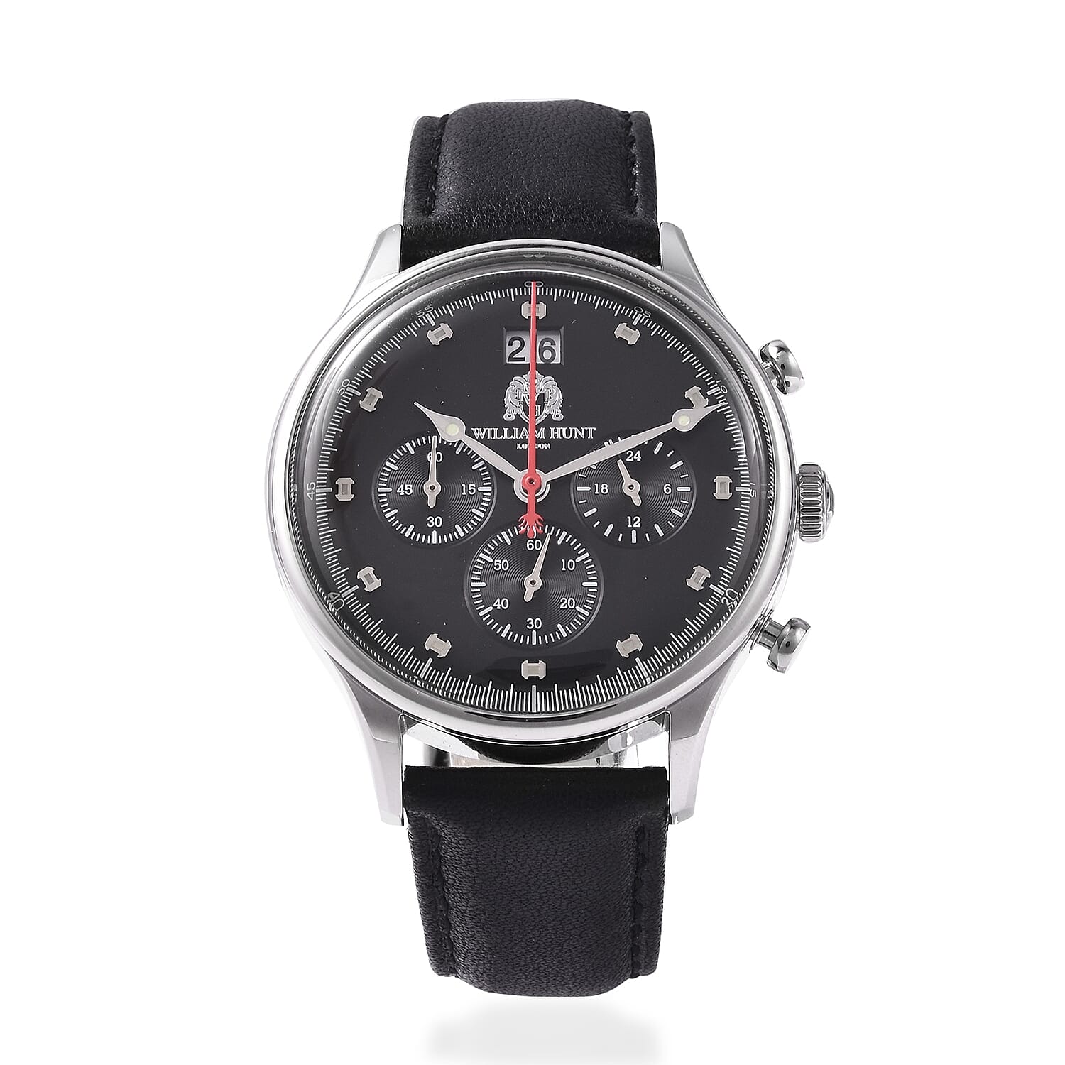 WILLIAM HUNT Japanese Movement Water Resistance Watch in Stainless Steel with Black Leather Strap