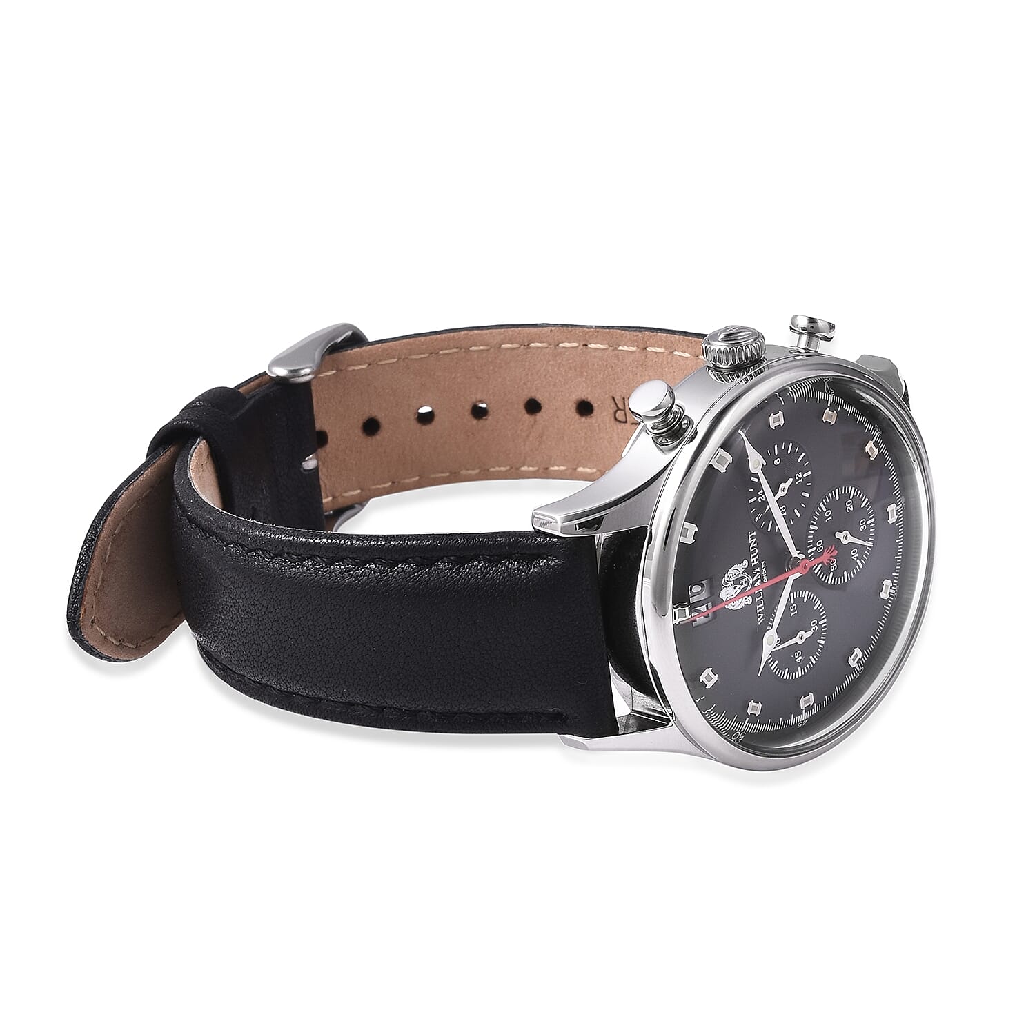 WILLIAM HUNT Japanese Movement Water Resistance Watch in Stainless Steel with Black Leather Strap