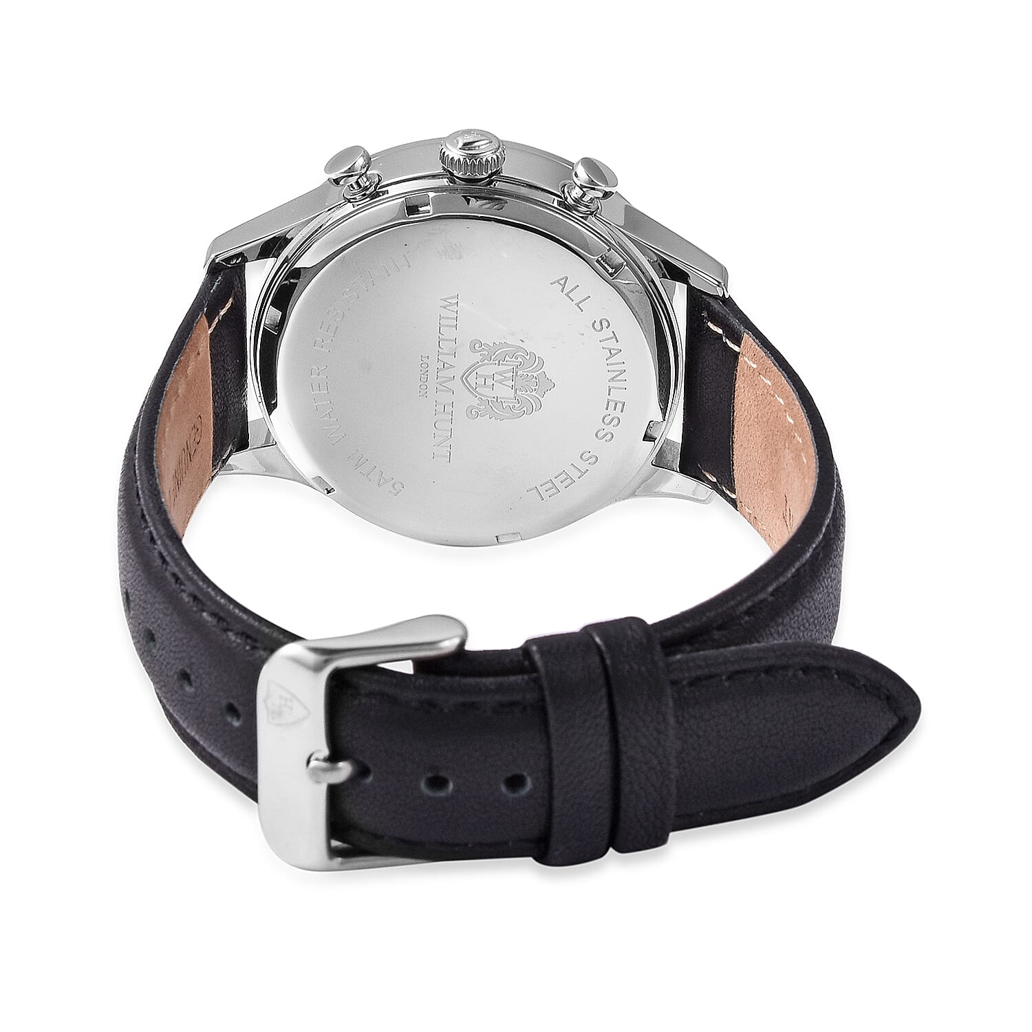 WILLIAM HUNT Japanese Movement Water Resistance Watch in Stainless Steel with Black Leather Strap