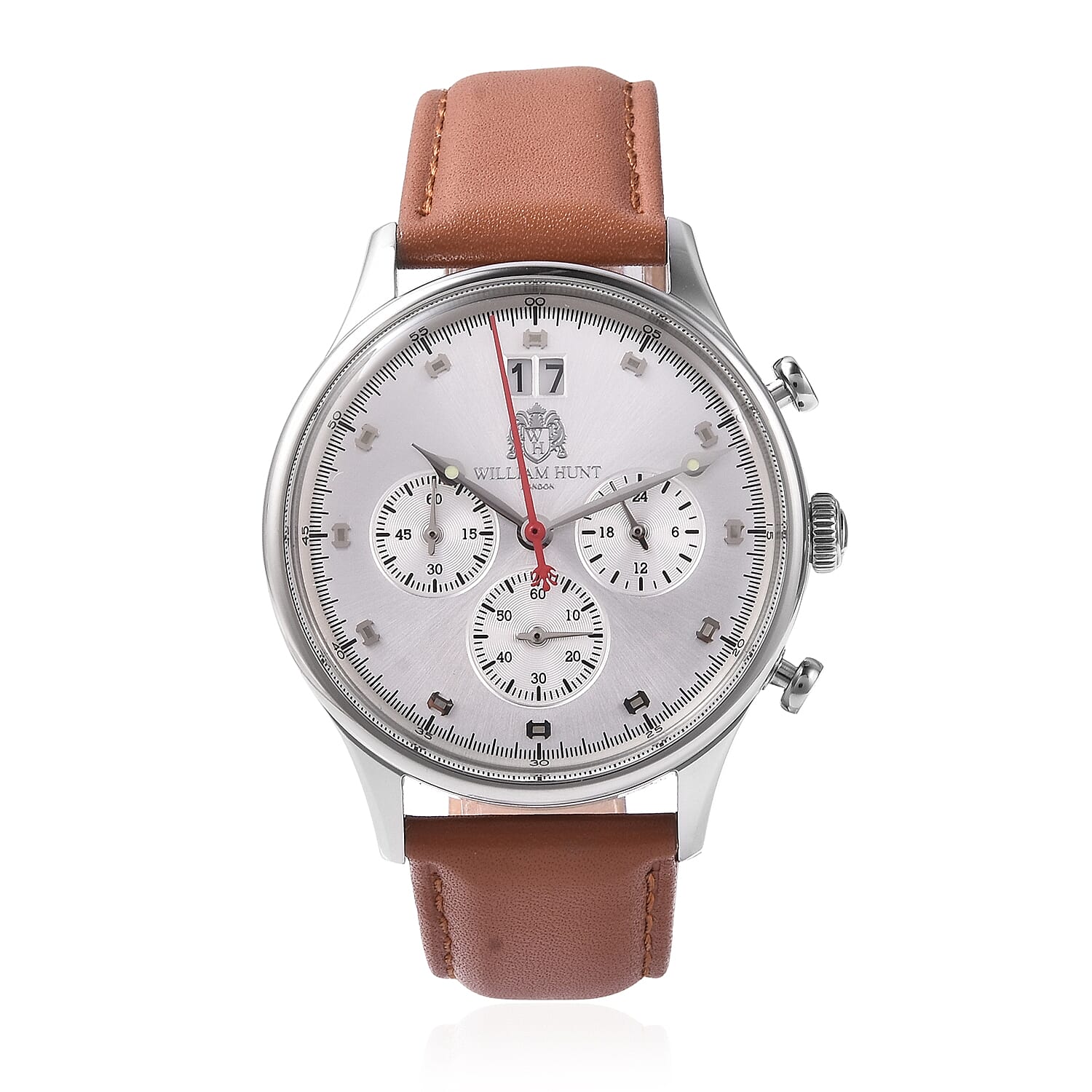 WILLIAM HUNT Japanese Movement Water Resistance Watch in Stainless Steel with Tan Leather Strap