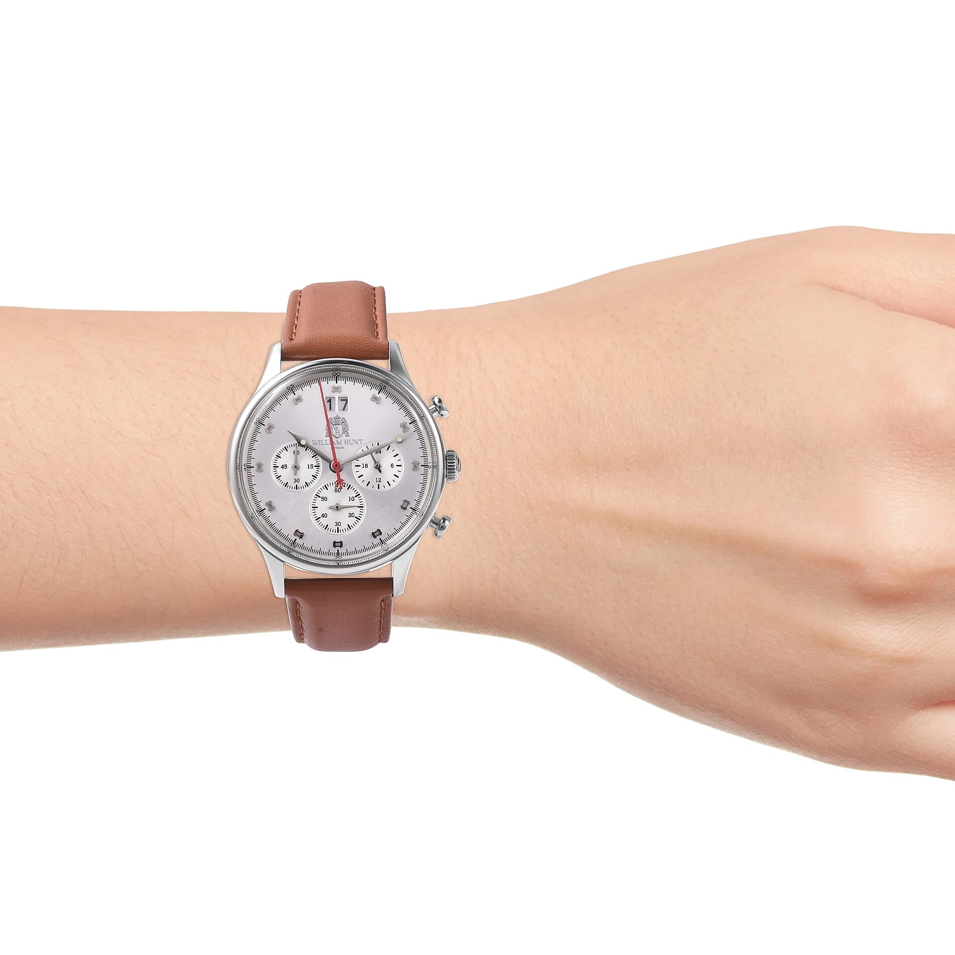 WILLIAM HUNT Japanese Movement Water Resistance Watch in Stainless Steel with Tan Leather Strap