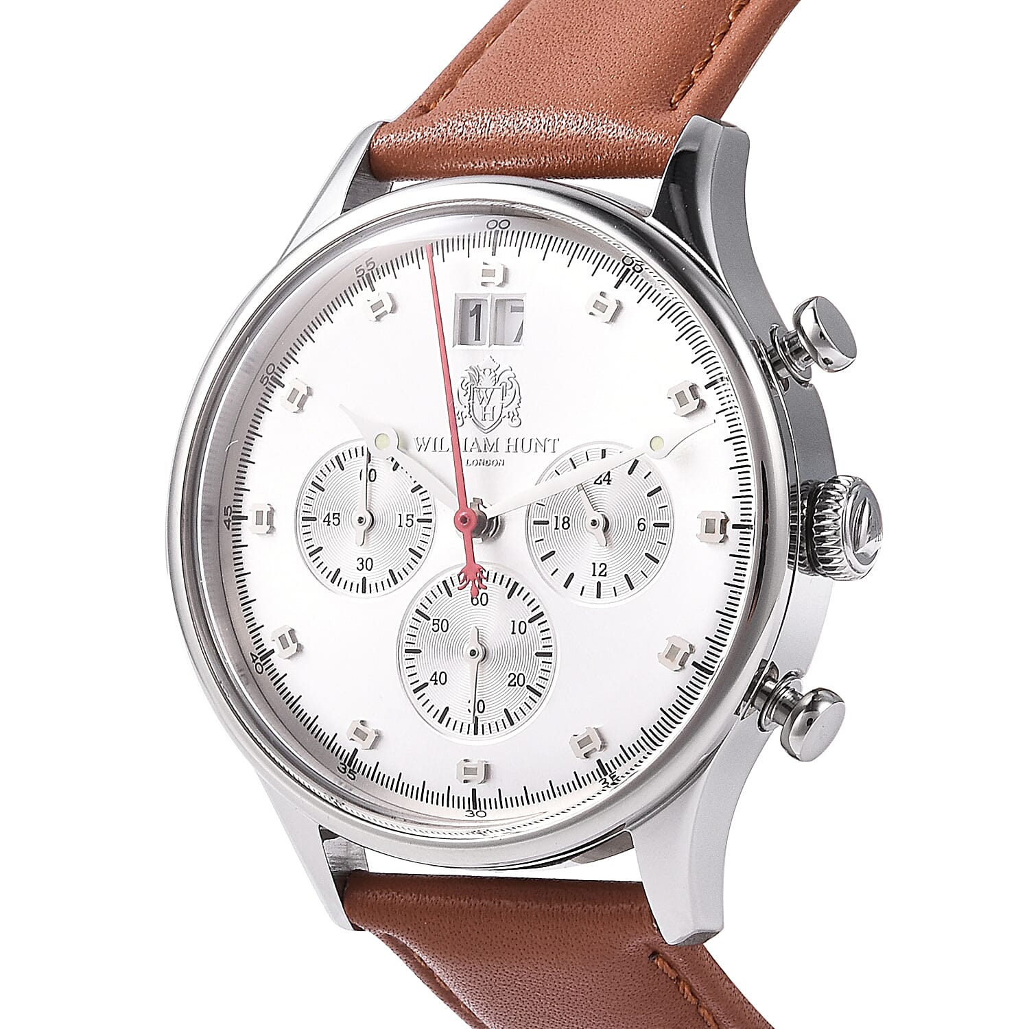 WILLIAM HUNT Japanese Movement Water Resistance Watch in Stainless Steel with Tan Leather Strap