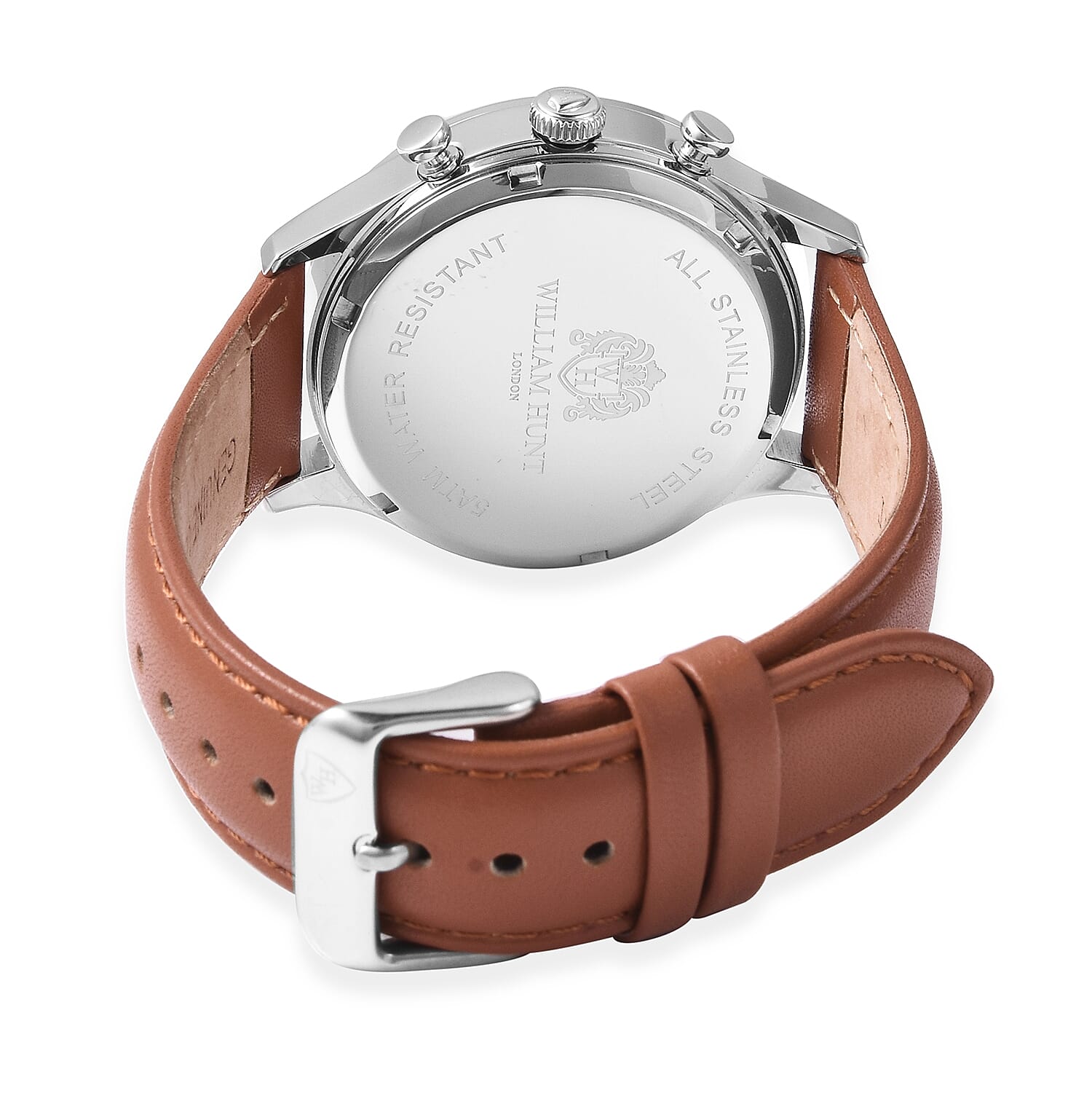 WILLIAM HUNT Japanese Movement Water Resistance Watch in Stainless Steel with Tan Leather Strap