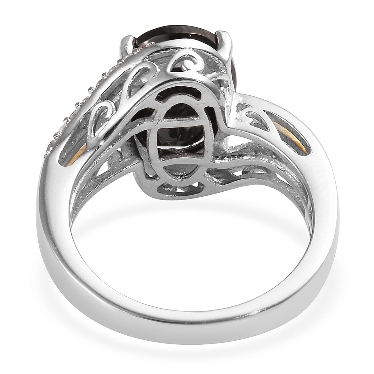 Elite Shungite (Ovl 11x9 mm), Natural Cambodian Zircon Ring in Platinum and Yellow Gold Overlay Sterling Silver 2.25 Ct.