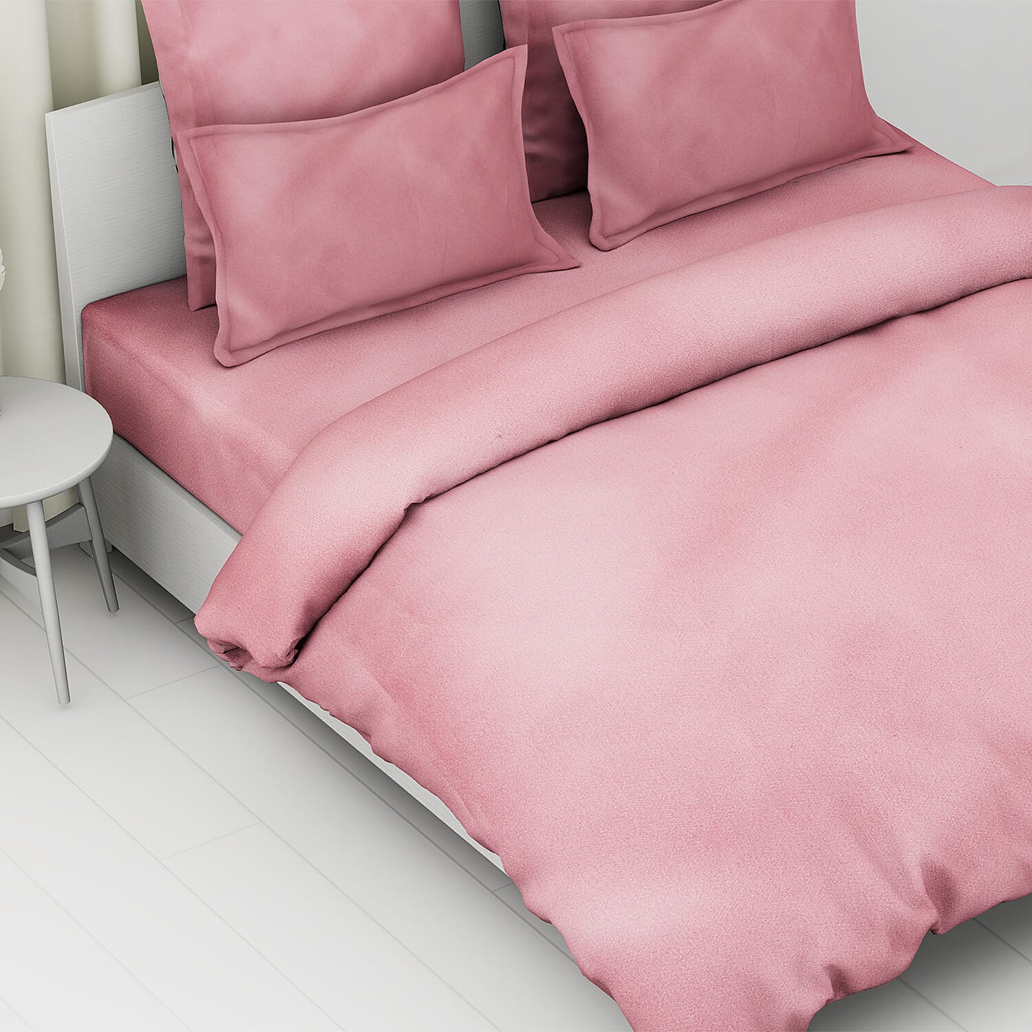 4 Piece Set - 100% Cotton Duvet Cover, 2 Pillow Case with Button Closure and Fitted Sheet (Size Double) - Dusky Pink