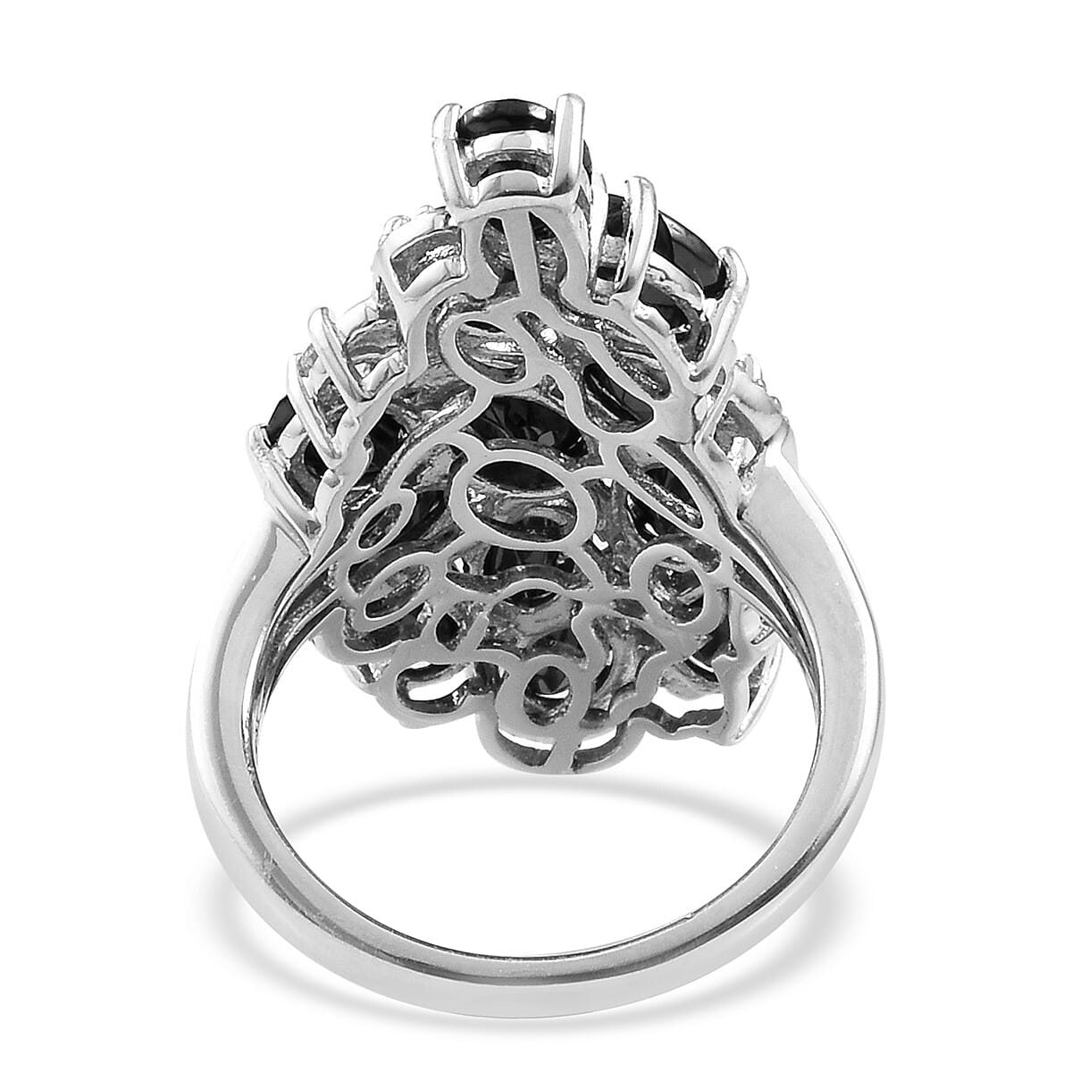 Elite Shungite (Ovl), Natural Cambodian Zircon Cluster Ring in Platinum and Yellow Gold Overlay Sterling Silver 3.50 Ct, Silver wt 5.10 Gms