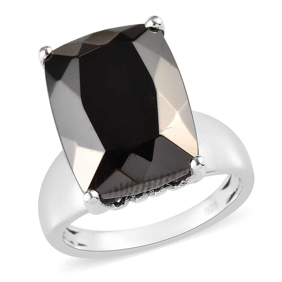 Elite Shungite (Cush 16x12 mm), Natural Cambodian Zircon Ring in Platinum Overlay Sterling Silver 6.54 Ct.