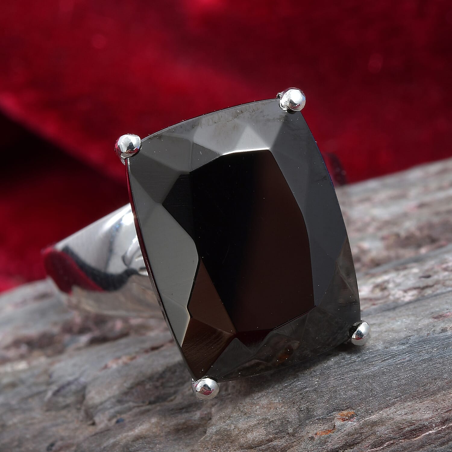 Elite Shungite (Cush 16x12 mm), Natural Cambodian Zircon Ring in Platinum Overlay Sterling Silver 6.54 Ct.