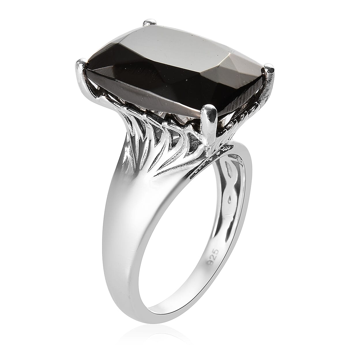 Elite Shungite (Cush 16x12 mm), Natural Cambodian Zircon Ring in Platinum Overlay Sterling Silver 6.54 Ct.