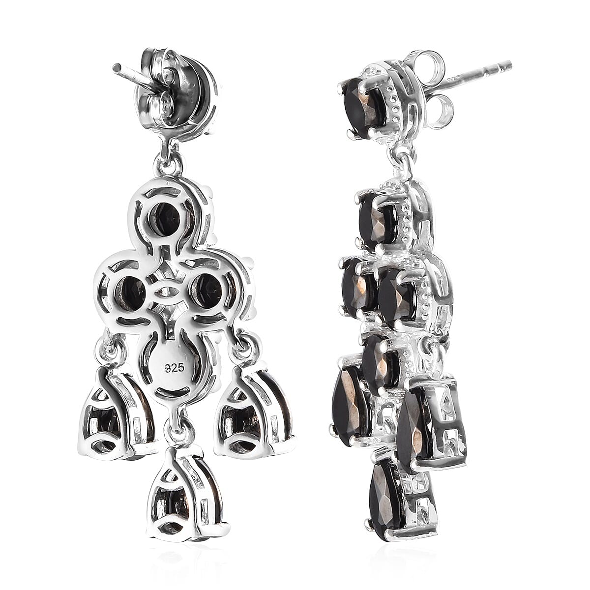 Elite Shungite (Rnd and Pear) Chandelier Earrings (with Push Back) in Platinum Overlay Sterling Silver 6.00 Ct, Silver wt 7.80 Gms