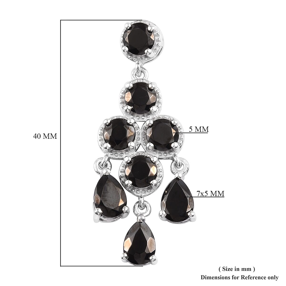 Elite Shungite (Rnd and Pear) Chandelier Earrings (with Push Back) in Platinum Overlay Sterling Silver 6.00 Ct, Silver wt 7.80 Gms