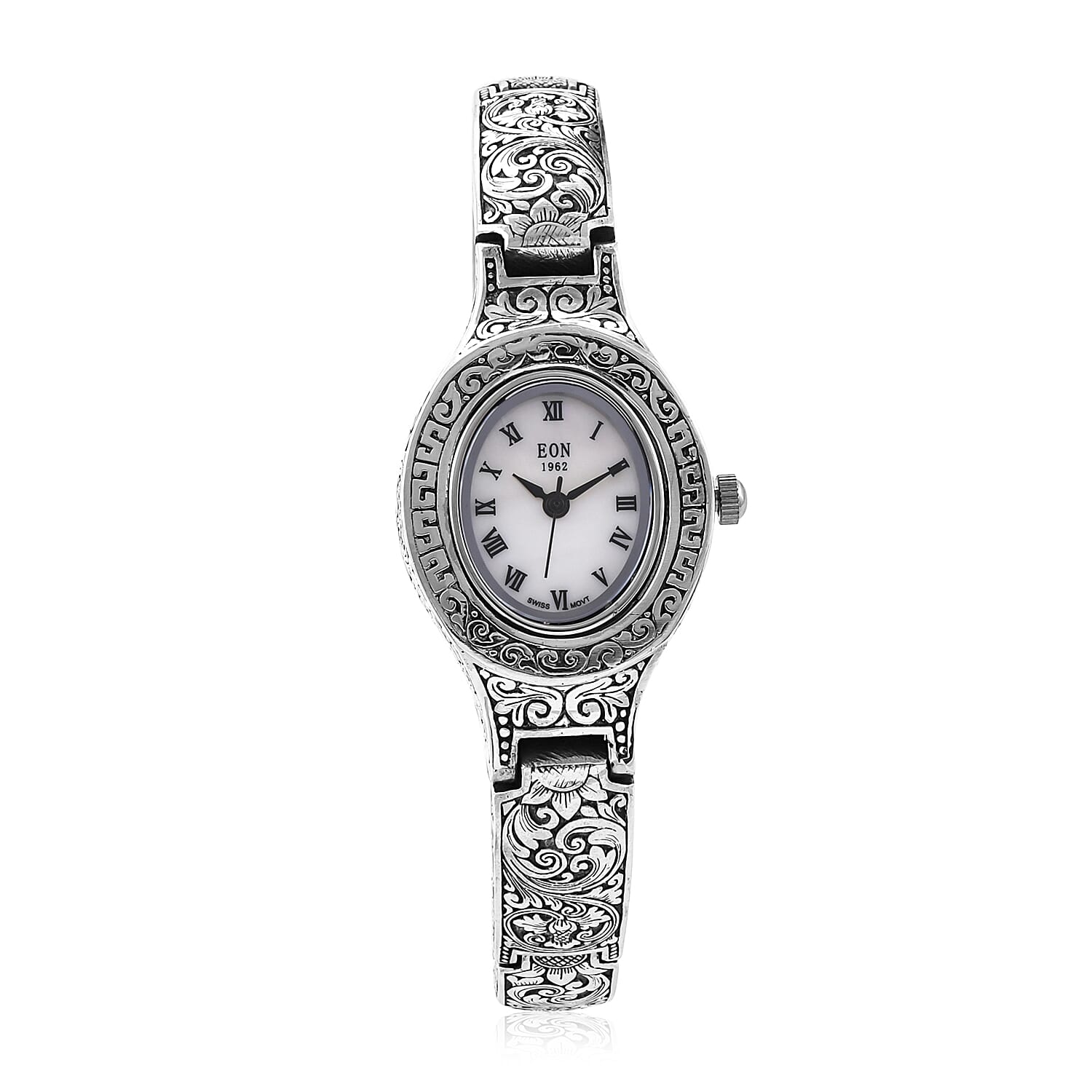 Royal Bali Collection EON 1962 Swiss Movement Water Resistant Watch (Size 7.25) in Sterling Silver, Silver wt. 44.60 Gms