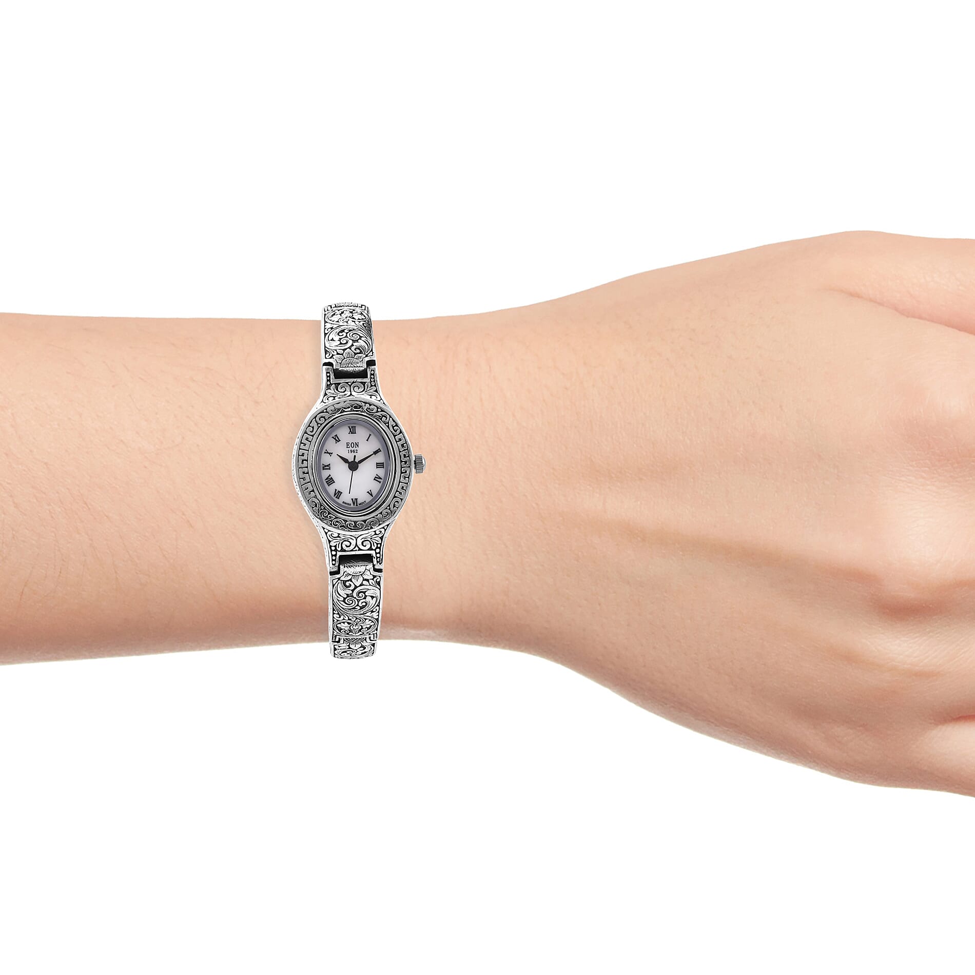 Royal Bali Collection EON 1962 Swiss Movement Water Resistant Watch (Size 7.25) in Sterling Silver, Silver wt. 44.60 Gms