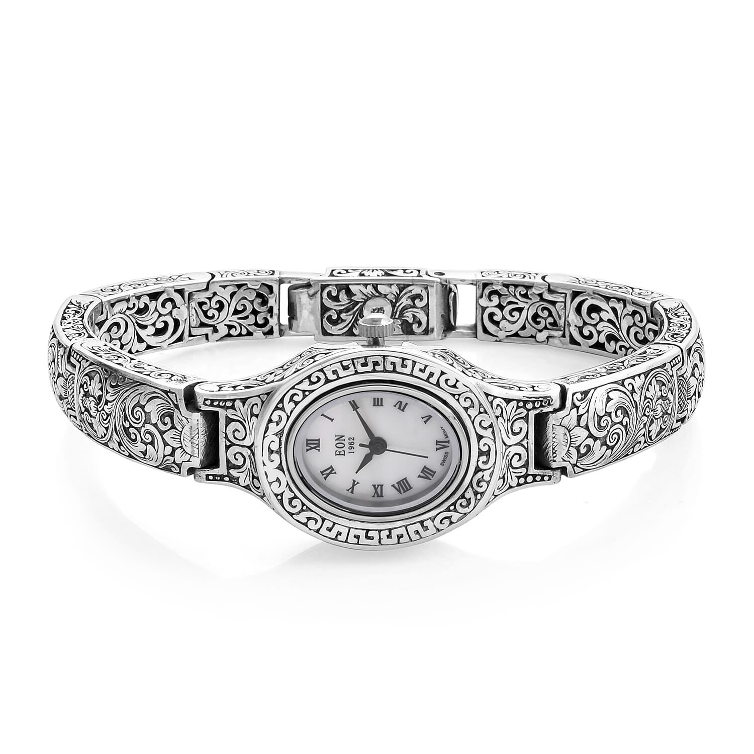 Royal Bali Collection EON 1962 Swiss Movement Water Resistant Watch (Size 7.25) in Sterling Silver, Silver wt. 44.60 Gms