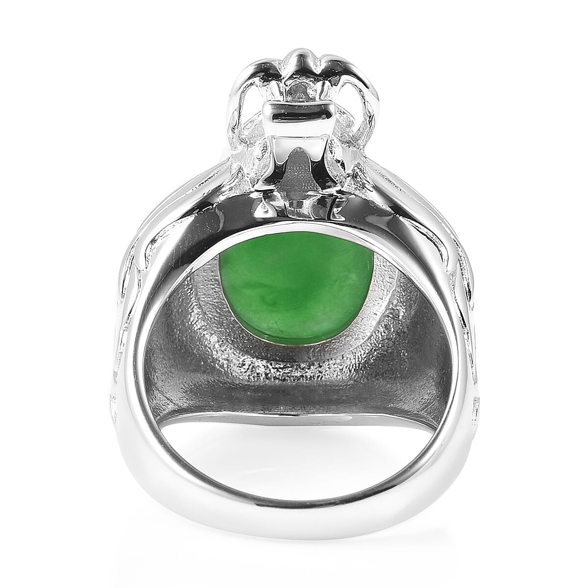 Green Jade (Ovl 14x10 mm), Mozambique Garnet Dragon Ring in Rhodium Overlay Sterling Silver 7.10 Ct, Silver wt 9.93 Gms