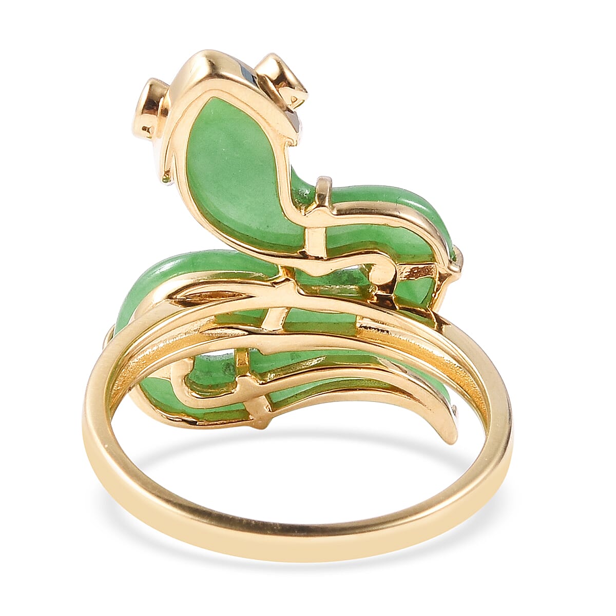 Green Jade and Boi Ploi Black Spinel Snake Ring in Yellow Gold Overlay Sterling Silver 9.58 Ct.