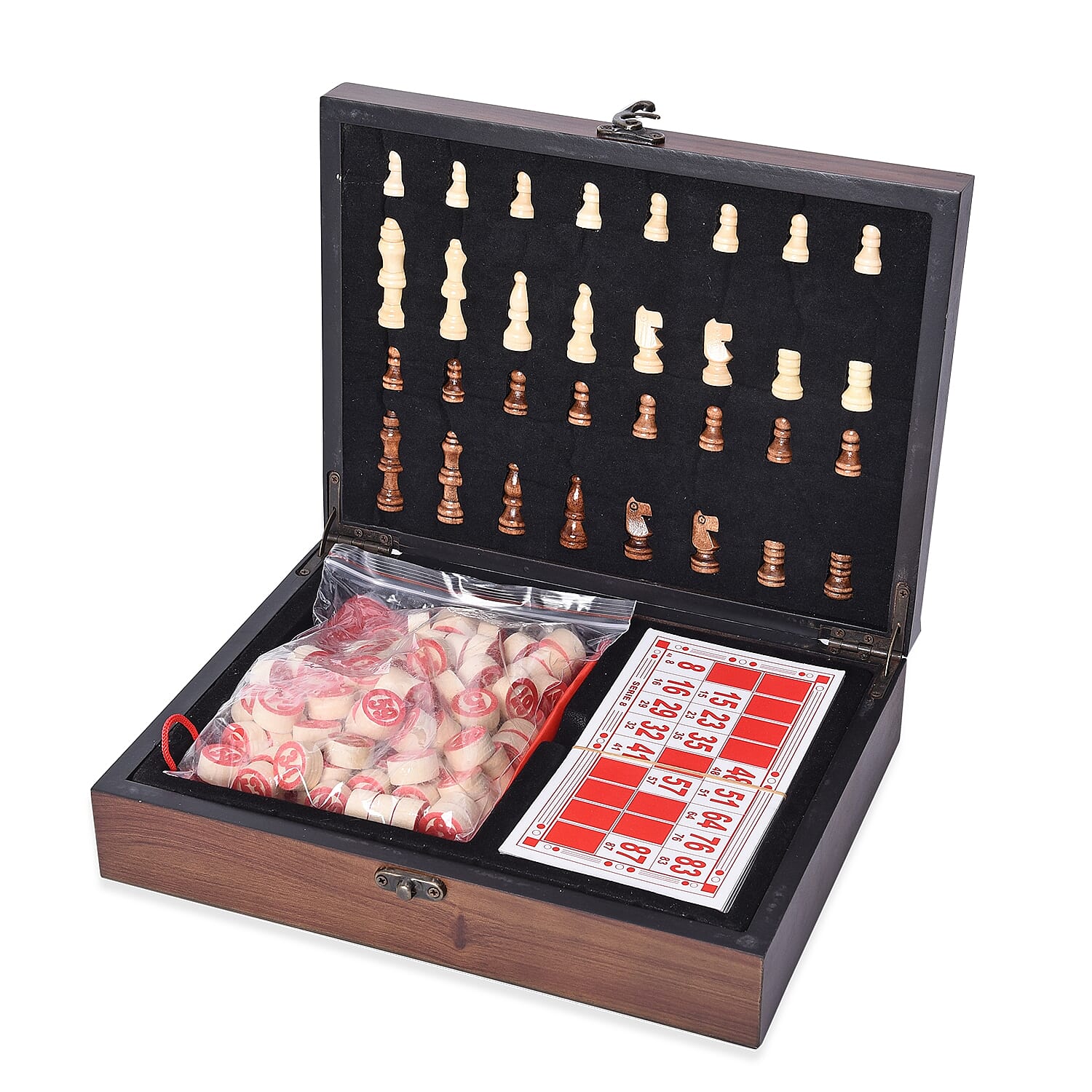 Games Set in Folding Checkerboard Box (includes 32 Chess Pieces, 90 Number Tiles and Tickets)