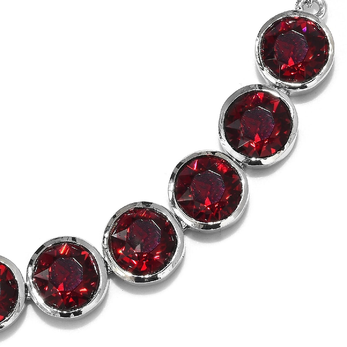 J Francis -  Ruby Colour Crystal (Rnd) Adjustable Bracelet (Size 6.5-9.5) in Platinum Plated