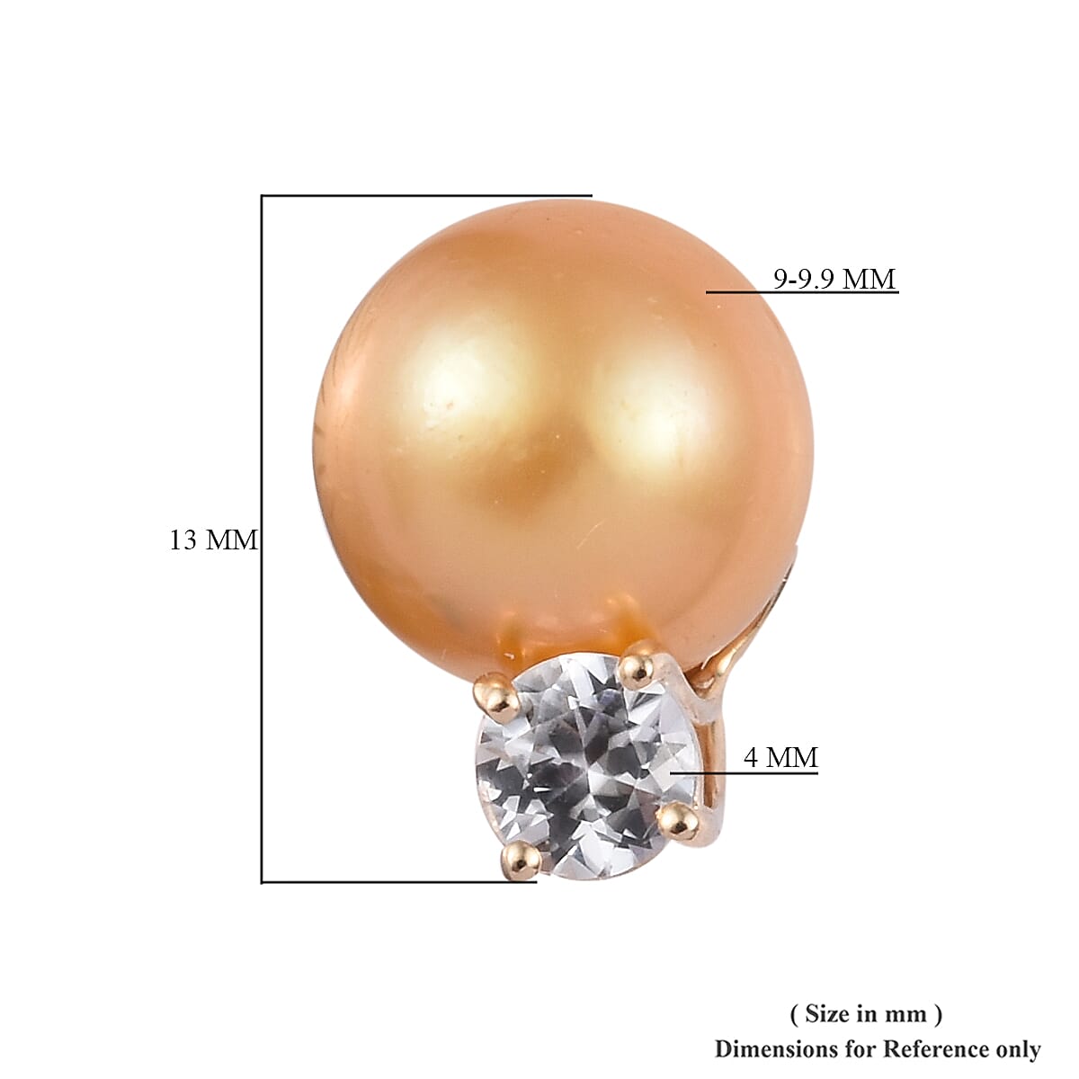 GP 9K Yellow Gold South Sea Golden Pearl (Rnd), Natural Cambodian Zircon and  Blue Sapphire Stud Earrings (with Push Back) 12.00 Ct.